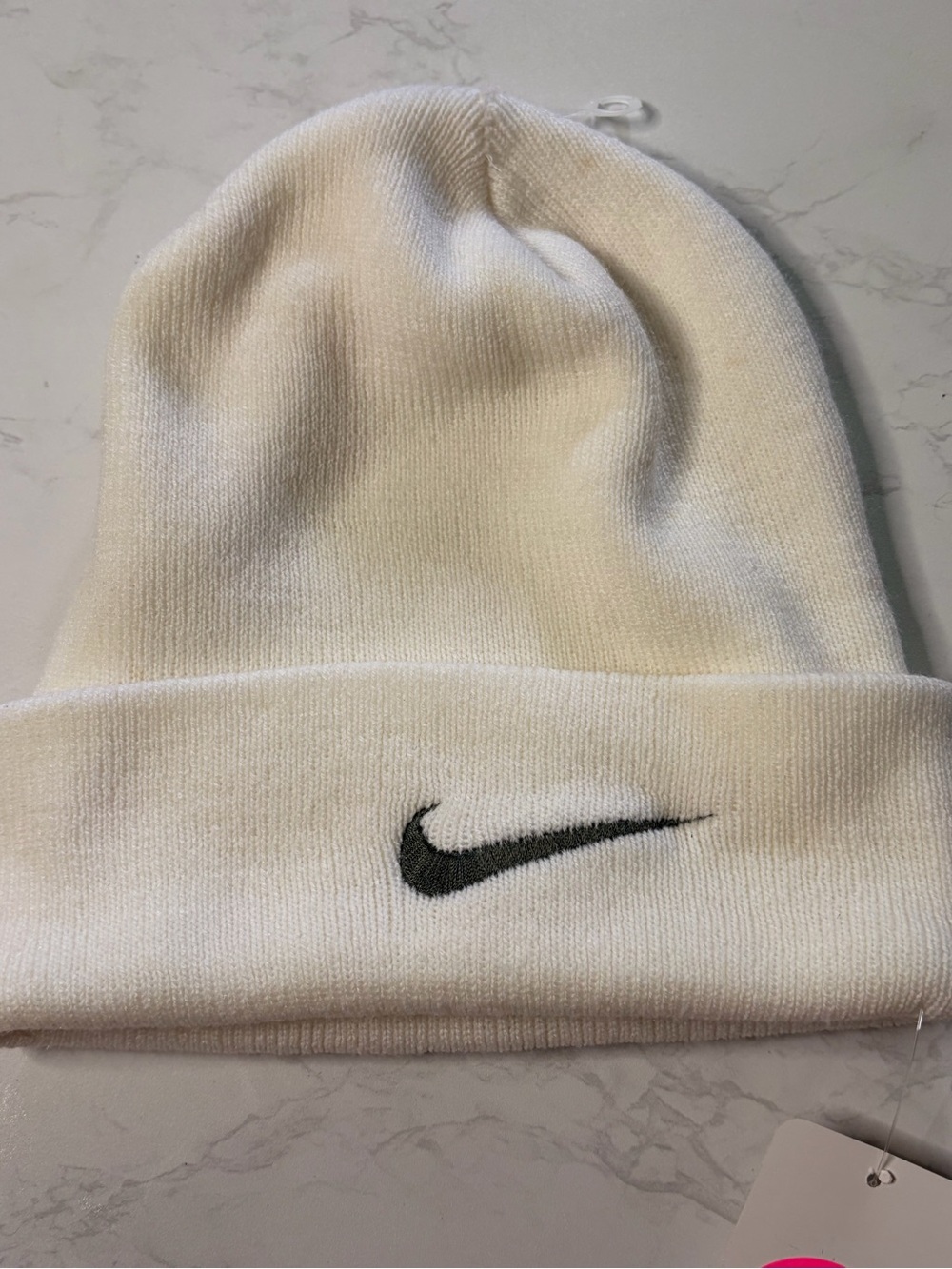 Nike Kids White Beanie with Black Swoosh Logo